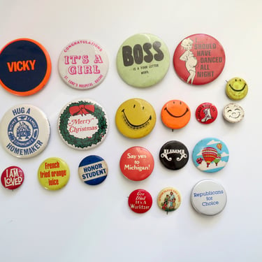 Vintage Pinback Buttons -  Misc. Novelty Pins - You Choose - Genuine Vintage Pin 
