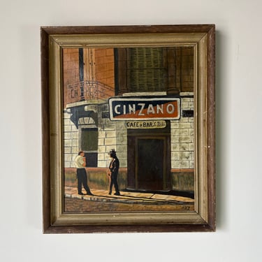 70's Vintage Key Spanish Street Scene Oil Painting, Framed 