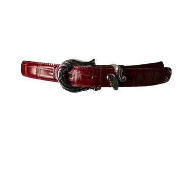 Vintage Brighton Red Crocodile Embossed Leather Belt, M 