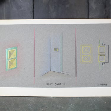 Original Architectural Drawing "Light Switch" by Al Michaud | Original Art | 20" x 12" Mounted Art | Bixley Shop 