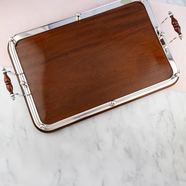 Antique Mahogany &amp; Silverplate Gallery Tray