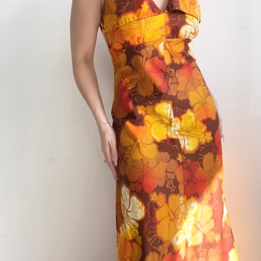 Halter Hawaiian Print Maxi Dress