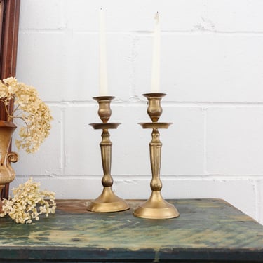 pair of vintage french brass candlesticks