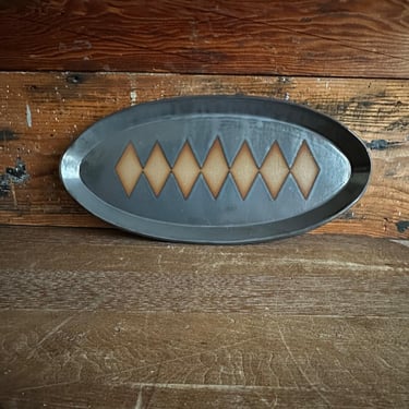 Oval Platter -  Grey and Brown with Geometrics 