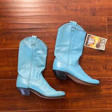 Vintage 1980’s Blue Leather Cowboy Boots 