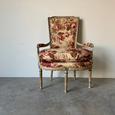 Antique French Louis XVI - Style Five Legged Upholstered Armchair 