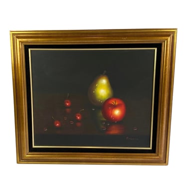 Contemporary Framed Original Still Life Pear Apple Cherries Signed K. Mason 