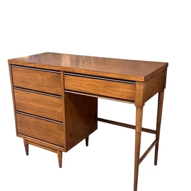 Free shipping within continental US - Vintage Mid Century Modern Wooden Desk with Four Dovetailed Drawers Walnut and Oak Sides 