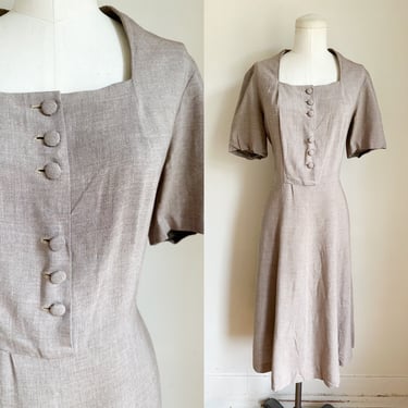 Vintage 1940s Beige Day Dress / M 