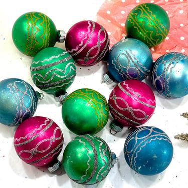 VINTAGE: 12 Shiny Brite Striped Glass Ornaments - Old Christmas Ornaments - Holliday - SKU 