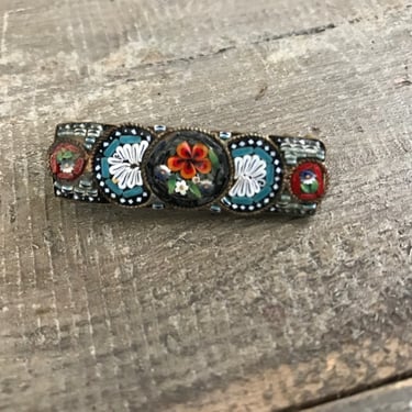 Italian Micro Mosaic Bar Pin, Brooch, Floral, Antique, Made in Italy, Artisan Micro Glass, KH 