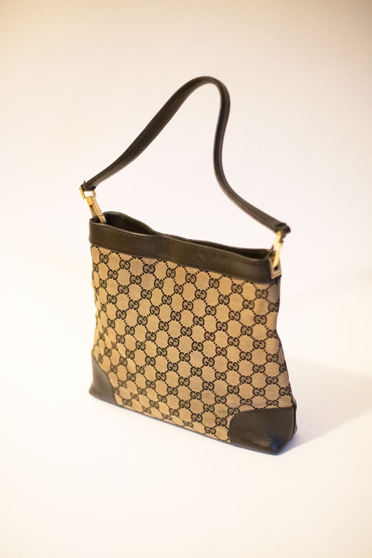 GUCCI Y2K Canvas Monogram Hobo Shoulder Bag GG With Patent 