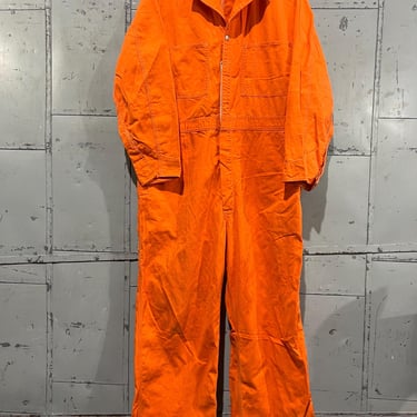 60s GO-PFR union made HBT Work Wear Coveralls Orange Jumpsuit Prison Style Work Suit g Distressed mechanic core Size 48 