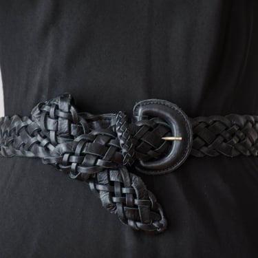 black braided leather belt | 80s 90s vintage Forenza wide black belt 