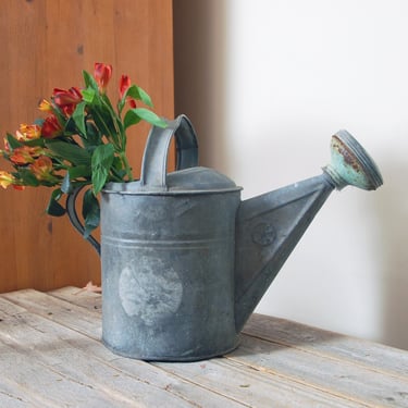 Vintage galvanized watering can / vintage water can / farmhouse decor / rustic garden decor / cottage planter / rustic farmhouse decor 