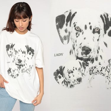 Dalmatian Shirt 90s Dog Breed T-Shirt Lady Graphic Tee Puppy Tshirt Retro Cute Animal Screen Print White Black Vintage 1990s Extra Large xl 