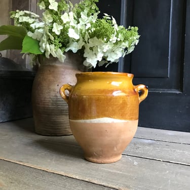 French Confit Jar, Terra Cotta Pot, Miniature Ochre Glazed Pottery Jug, French Farmhouse 