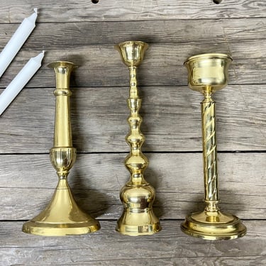 Set of Brass 3 Candlesticks | Ornate Brass Candle Holders | Gold Candlesticks | Mantel Decor | Table Decor | Gold Candlesticks Set of 3 