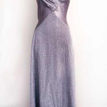 80's Silver Lurex Sparkle Long Evening Dress Gown Vintage 1980's, 1970's, LARGE size, Shimmer 
