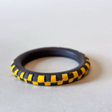 Medium Bangle - Yellow Checker on Black