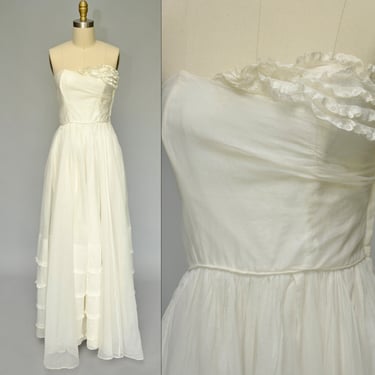1940s 50s ivory silk organza Ceil Chapman party dress XS 
