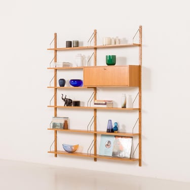 Scandinavian mid century oak wall unit in Cadovius style, Denmark, 1970s 