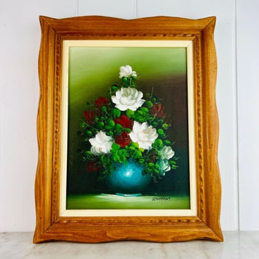 Vintage Original art Oil Painting, signed Edwards, Canadian Painter, Quebec Painter, Floral Still Life painting, Spring flowers, home decor 