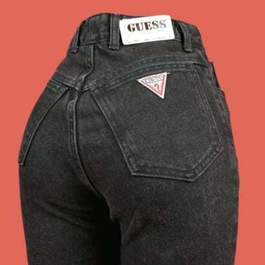 Guess 1980s Vintage Black Ankle Zipper High Waisted Jeans Womens Size 24in  Waist 