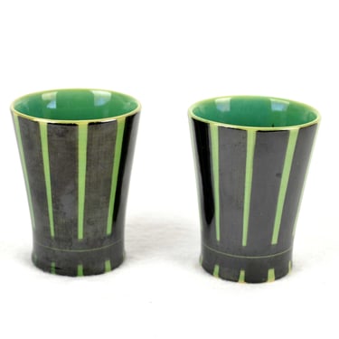 2 Juice Cups Hedwig Bollhagen Mug 30s 40s Black Green Art Deco Vintage Design Drinking Cup Country House Rockabilly Coffee Tea Juice Tableware 