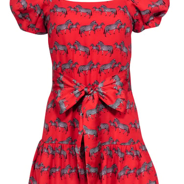 Alice & Olivia - Red Zebra Print Puff Sleeve Mini Dress Sz 2