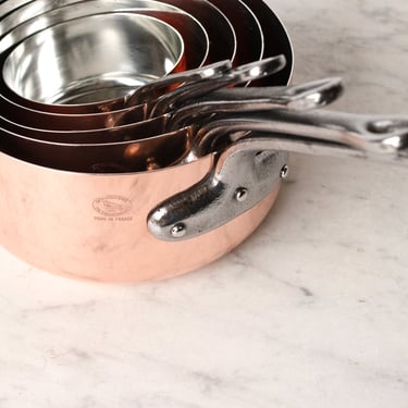 Les Cuivres de Faucogney Re-tinned Vintage Copper Pot Set of 5