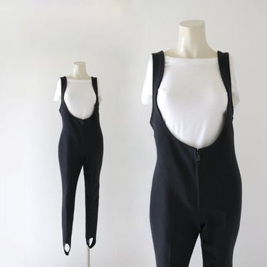 obermeyer wool bib jumpsuit - s - vintage 90's black Ski Stirrup Wool Blend Size small overalls  snow ski snowsuit 