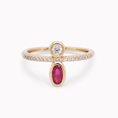 Oval Ruby &amp; Round Diamond Duo Ring