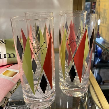 Retro Diamonds Highball Cocktail Glasses Set 4