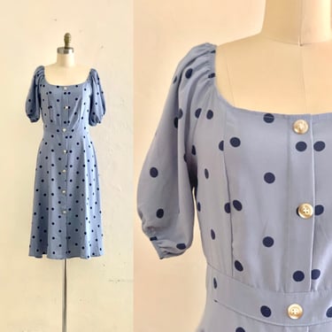 vintage 90's blue polka dot dress 