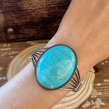 LIGHT Blue Howlite Sterling Silver Cuff 30g | PY Hallmark | Howlite Bracelet | Southwest Statement Jewelry | Howlite Cuff 