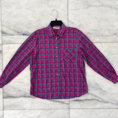 Vintage Diane Von Furstenberg Button Up Shirt Pink Plaid Womens 14 Farm Cowgirl 