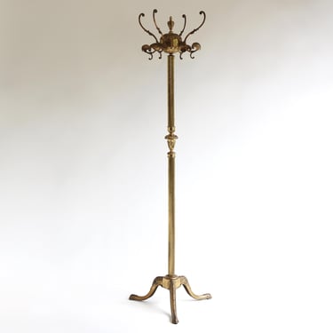 Mid-Century Ornate Brass Free Standing Hall Tree – 1960s Italian Vintage Golden Coat Rack Entryway Antique style 