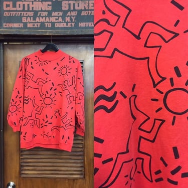 Vintage 1980's Red Keith Haring-Style Sweatshirt, Vintage Clothing, Keith Haring, 1980's  Vintage Sweatshirt, Vintage 1980's 