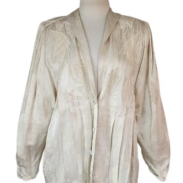 Vintage 80s Cream Blazer Oversized Artisinal Jacket w/Applique by Marilu / L 