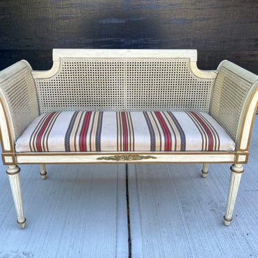 Antique French Louis XVI Cane Settee Loveseat Bench 