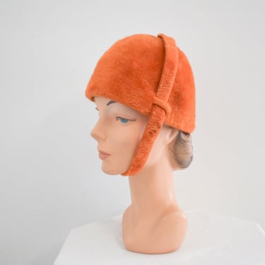 1960s Orange Fur Felt Mod Hat with Chin Strap 
