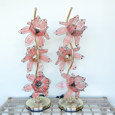 Pair of Pink Lotus Flower Lamps
