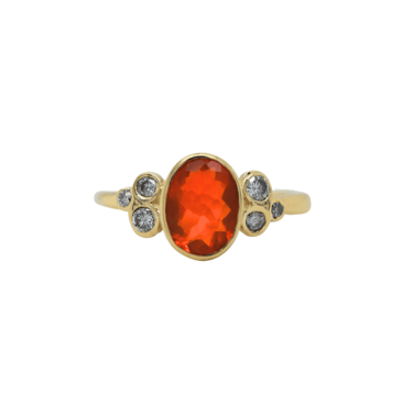 Fire Opal Trefoil Ring with Diamonds