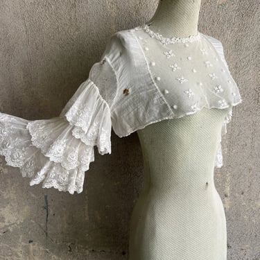 Antique Edwardian Ruffle Bodice Lace Embroidery Dress Blouse Short Top Vintage