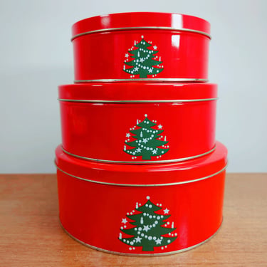 Vintage Waechtersbach (3) Christmas Nesting Tins | Christmas Tree | Stacking Tins | Hong Kong 