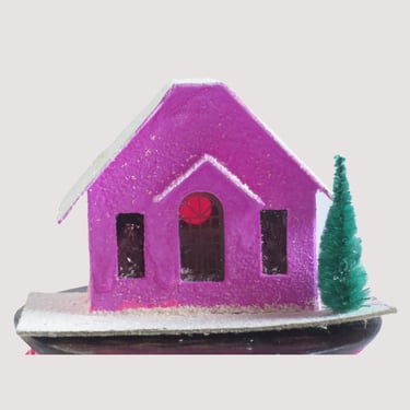 Pink Cardboard Putz Village House, New Home Gift or Decor, Vintage Japan Putz Home 