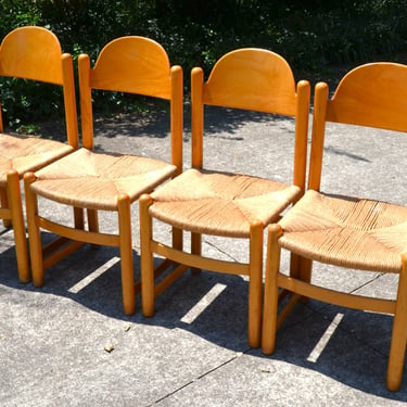 Set of 4 Vintage Hank Loewenstein Padova Chairs in Natural Wood - Distressed, Rustic 