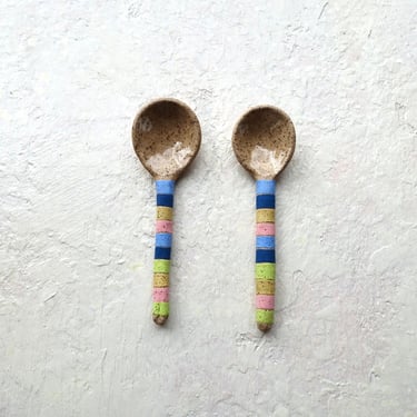 Small Colorful Striped Ceramic Spoon, Handmade Colorful Ceramic Spoon by The Object Enthusiast, unique ceramic gift, small ceramic spoon 