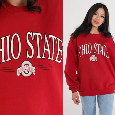 Ohio State Sweatshirt 90s OSU University Sweatshirt Buckeyes Graphic Shirt Crewneck Sweater Football Red Columbus Vintage 1990s Jerzees XL 